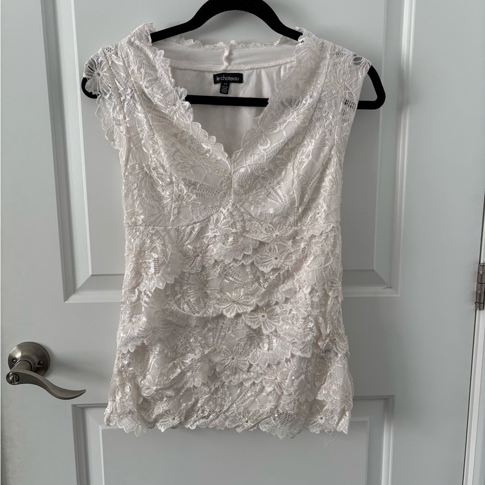 Le Chateau White Lace Sleeveless Top